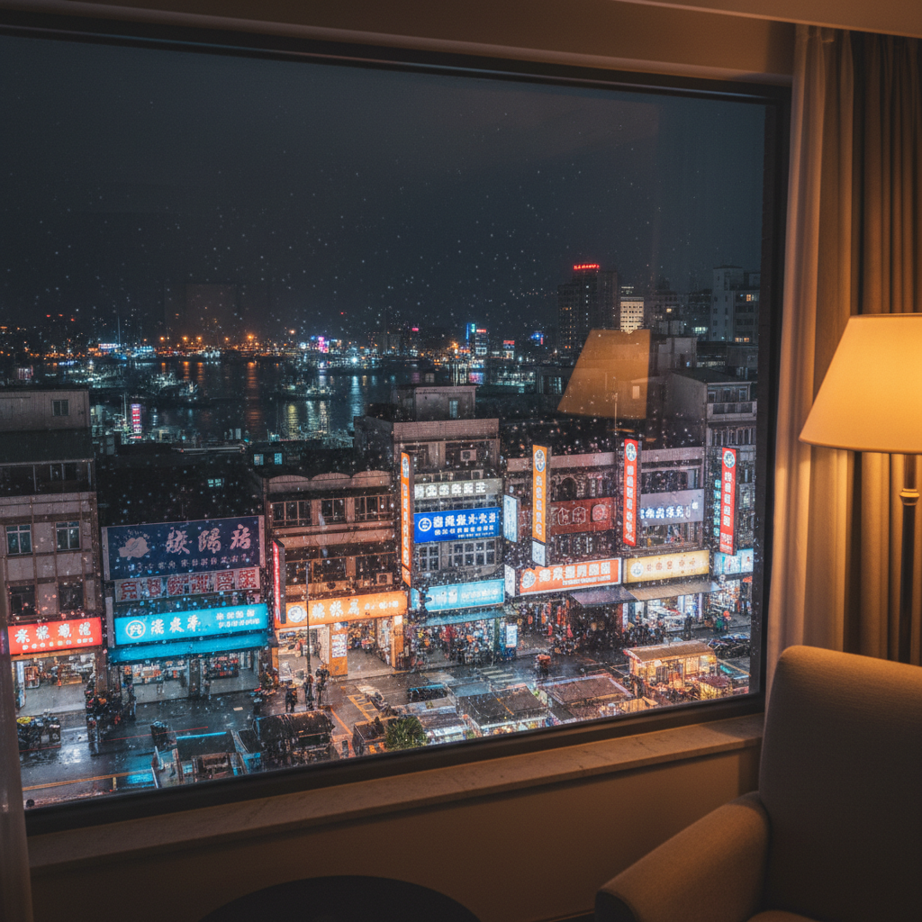 基隆港夜景旅館窗外
