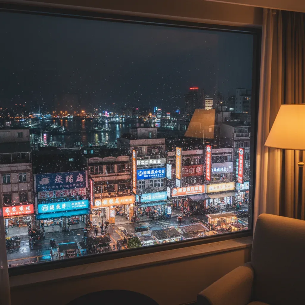 基隆港夜景旅館窗外