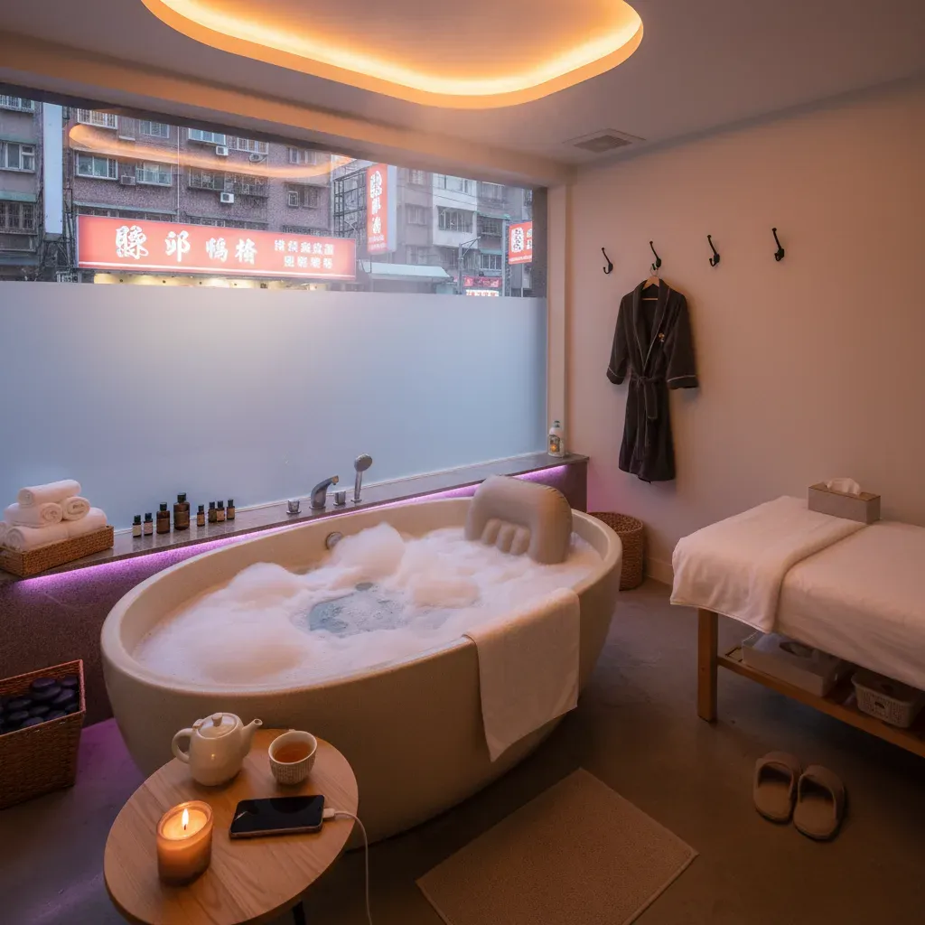 養生館包廂內的浴缸