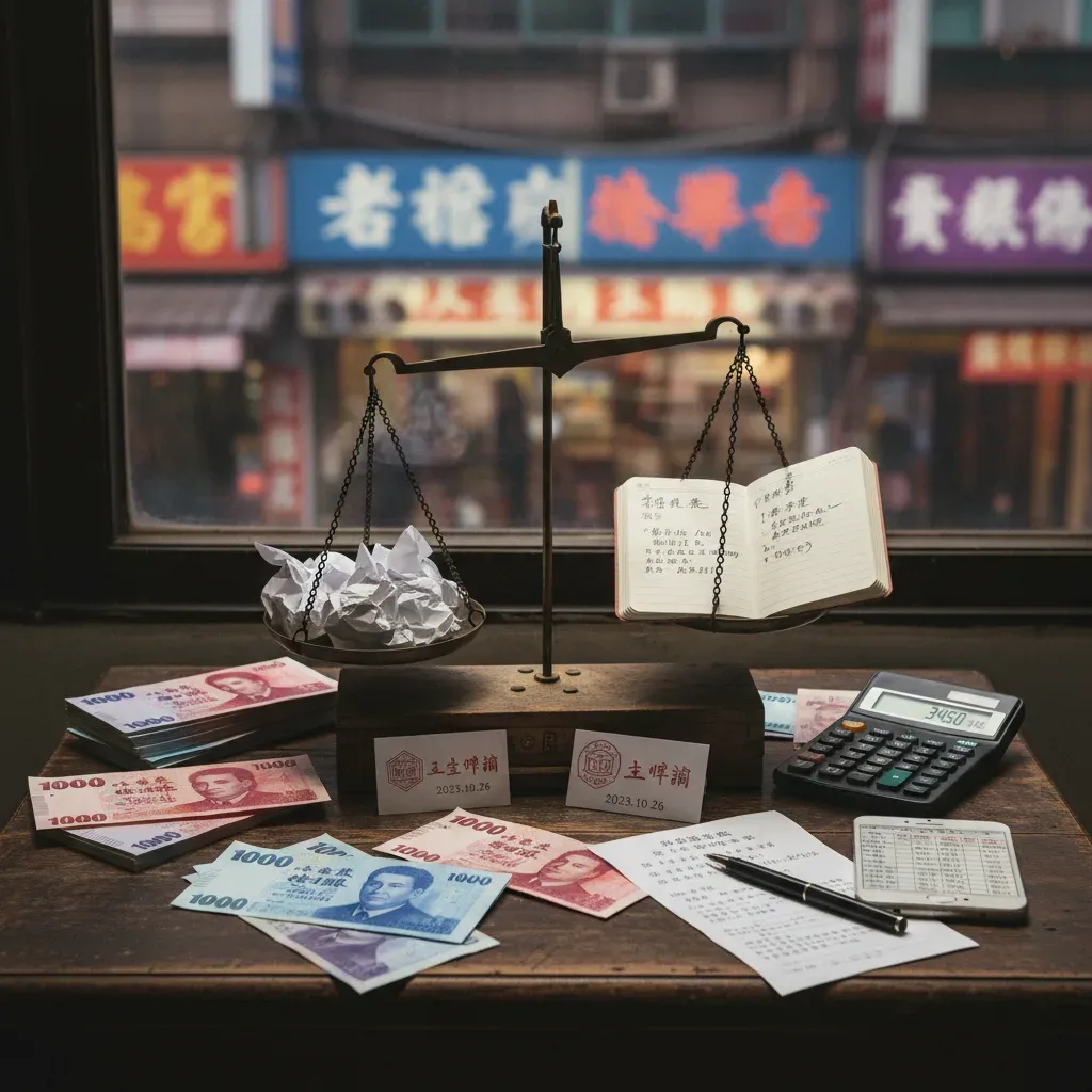 一個天平左邊放著 JKF 廣告帖右邊放著 JKTANK 日誌示意可信度不對等