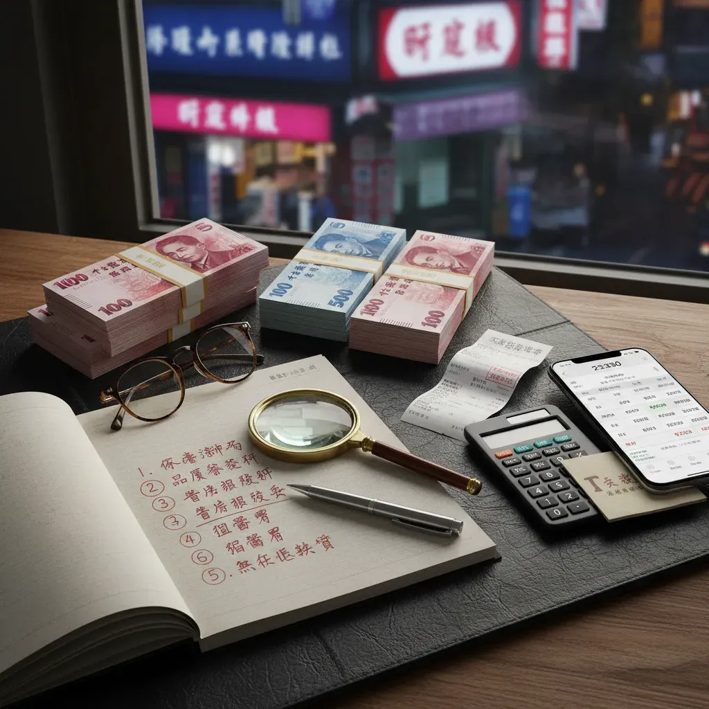 桌上攤開的 5 點辨識清單筆記示意