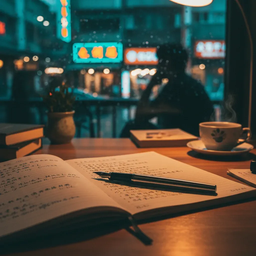 一本翻開的手寫筆記本上整齊列著 JKF 術語對照