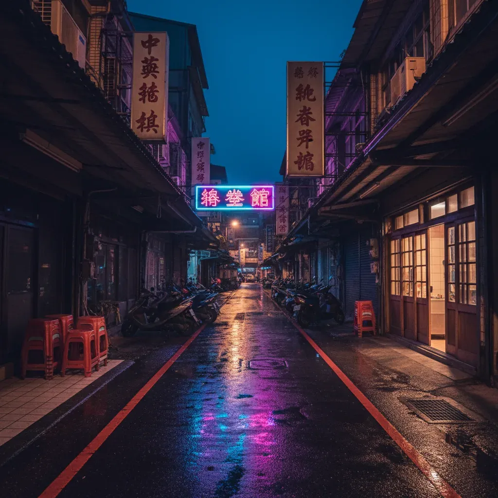 中華路夜晚的養生館招牌